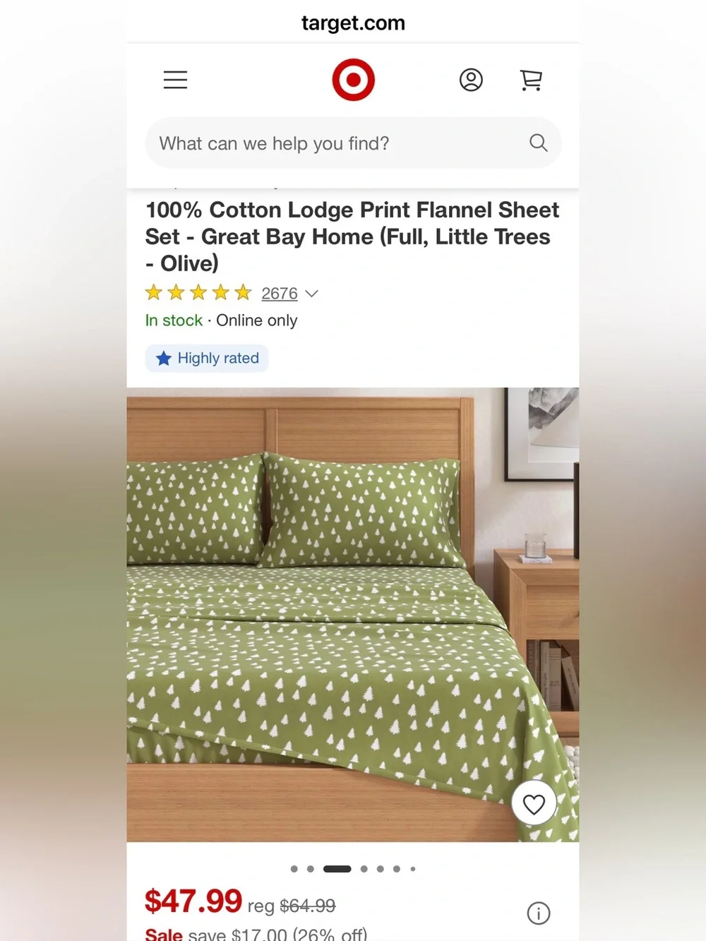 Target 100% Cotton Lodge Sheet Set - Great Bay Home in Olive Little Trees print